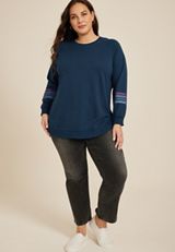 Plus Size Sunhaven Crew Neck Sweatshirt, WASHED NAVY COMBO, small