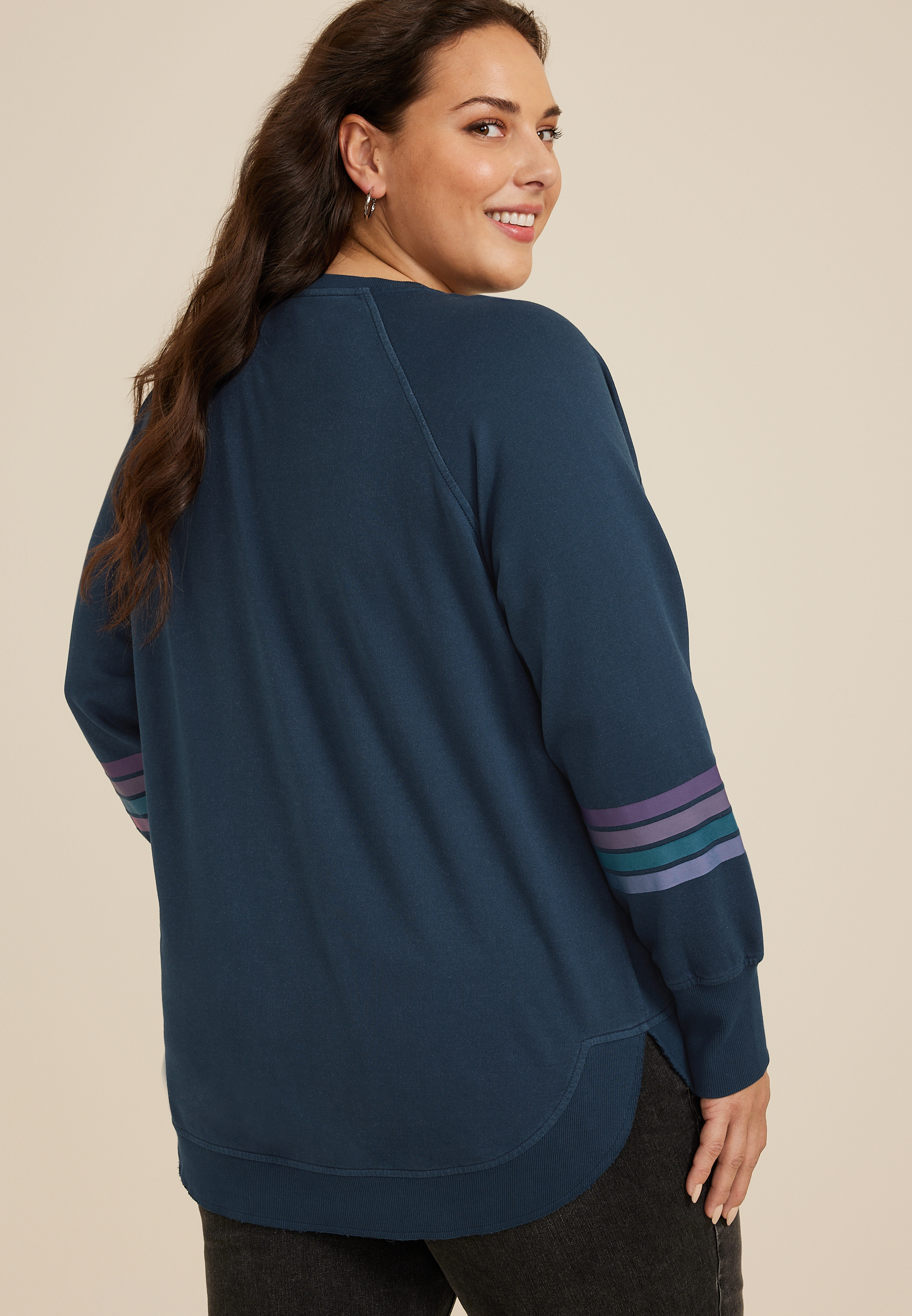 Plus Size Sunhaven Crew Neck Sweatshirt, WASHED NAVY COMBO, large