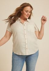 Plus Size Striped Button Down Shirt, C5872, small