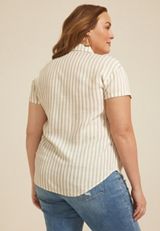 Plus Size Striped Button Down Shirt, C5872, small