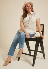 Plus Size Striped Button Down Shirt, C5872, small
