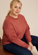 Plus Size Eyelet Sleeve Sweatshirt, C9347, small