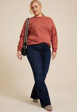 Plus Size Eyelet Sleeve Sweatshirt, C9347, small