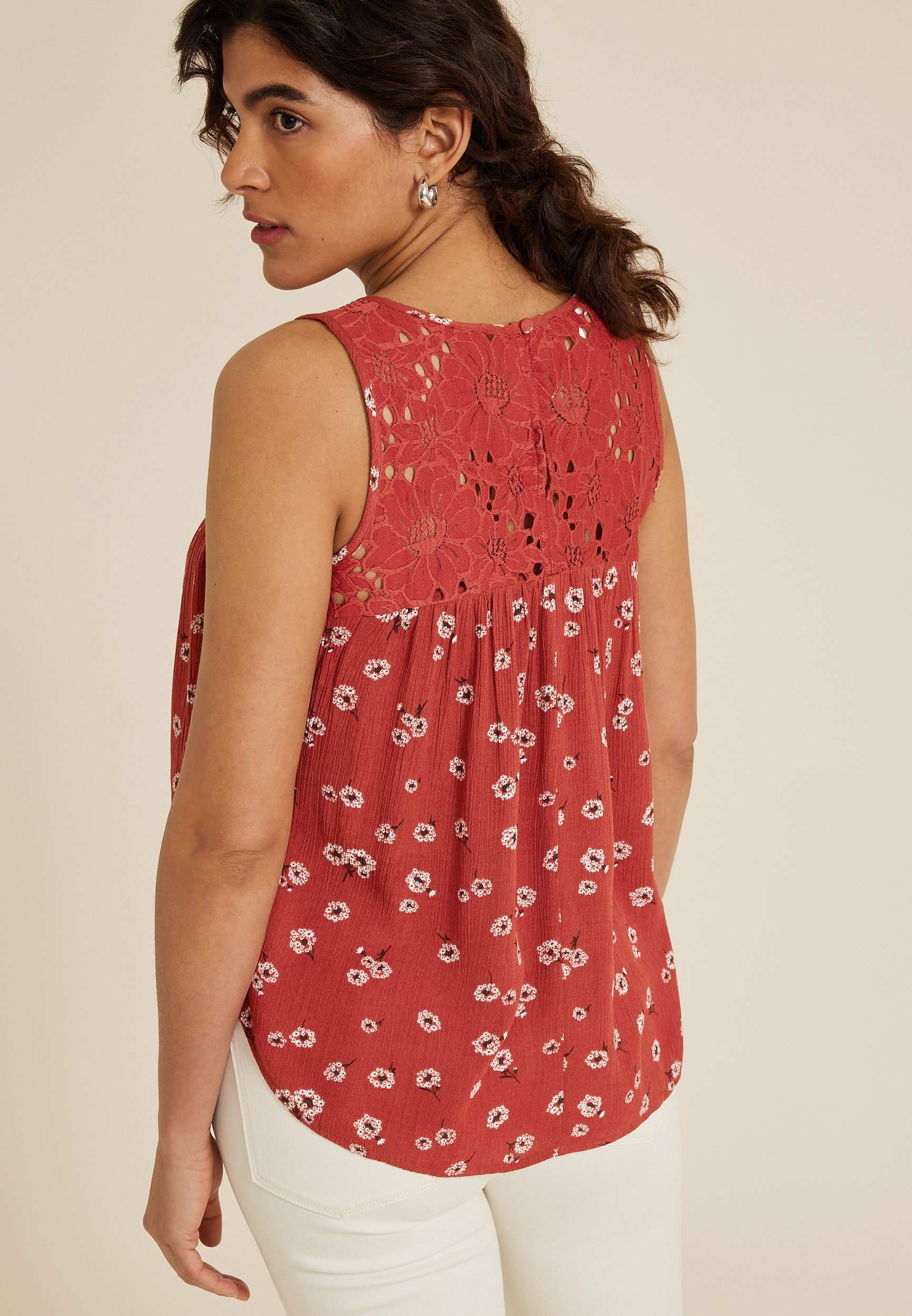 Floral Lace Yoke Tank Top, C1570, large