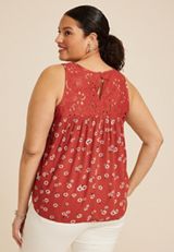 Plus Size Floral Lace Yoke Tank Top, C1570, small