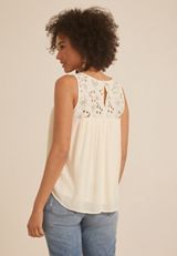 Lace Yoke Trim Tank Top, OFF WHITE, small