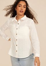Eyelet Button Down Shirt, , small