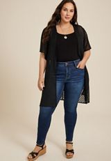 Plus Size Black Heart Kimono, BLACK, small