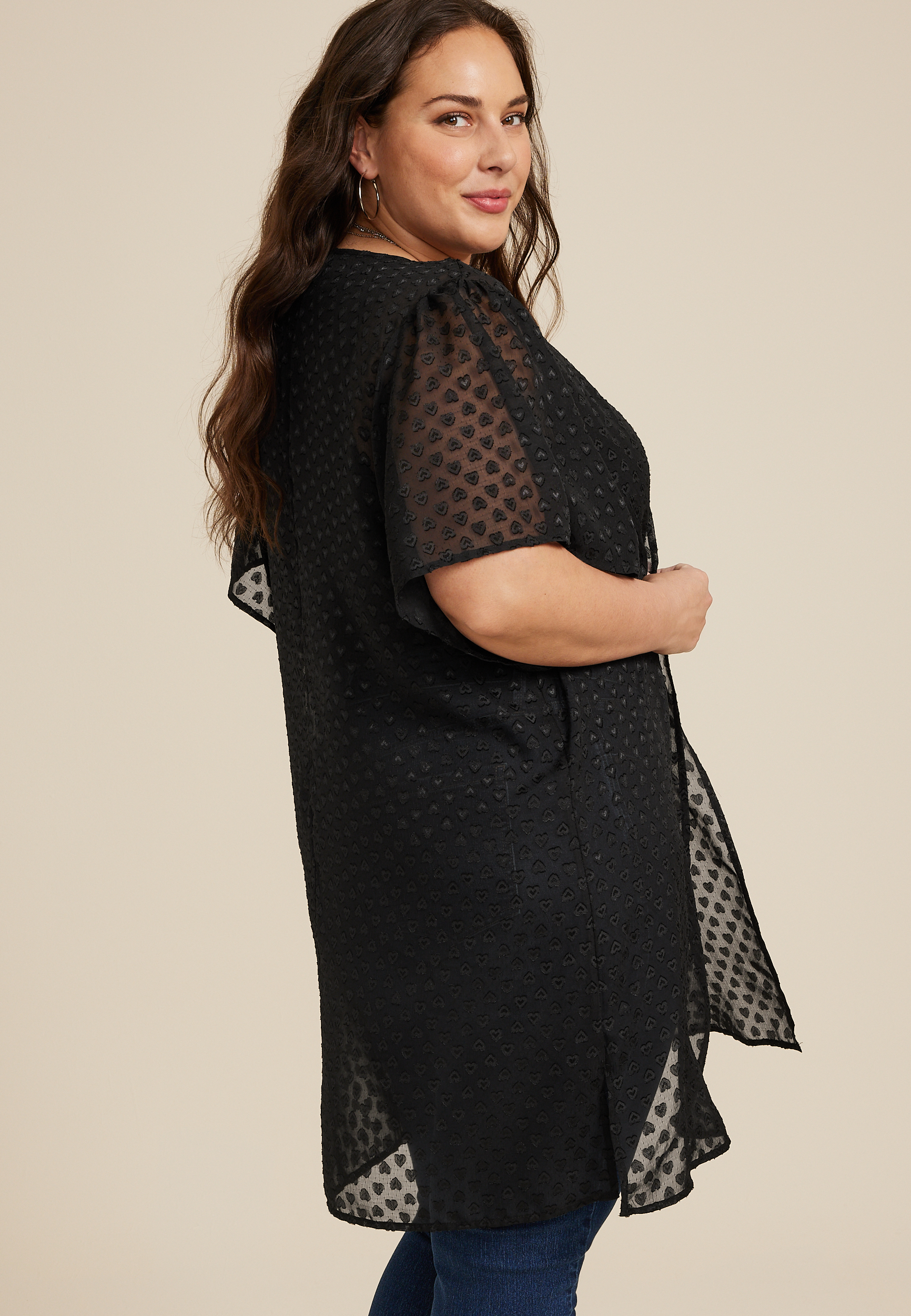 Plus Size Black Heart Kimono, BLACK, large