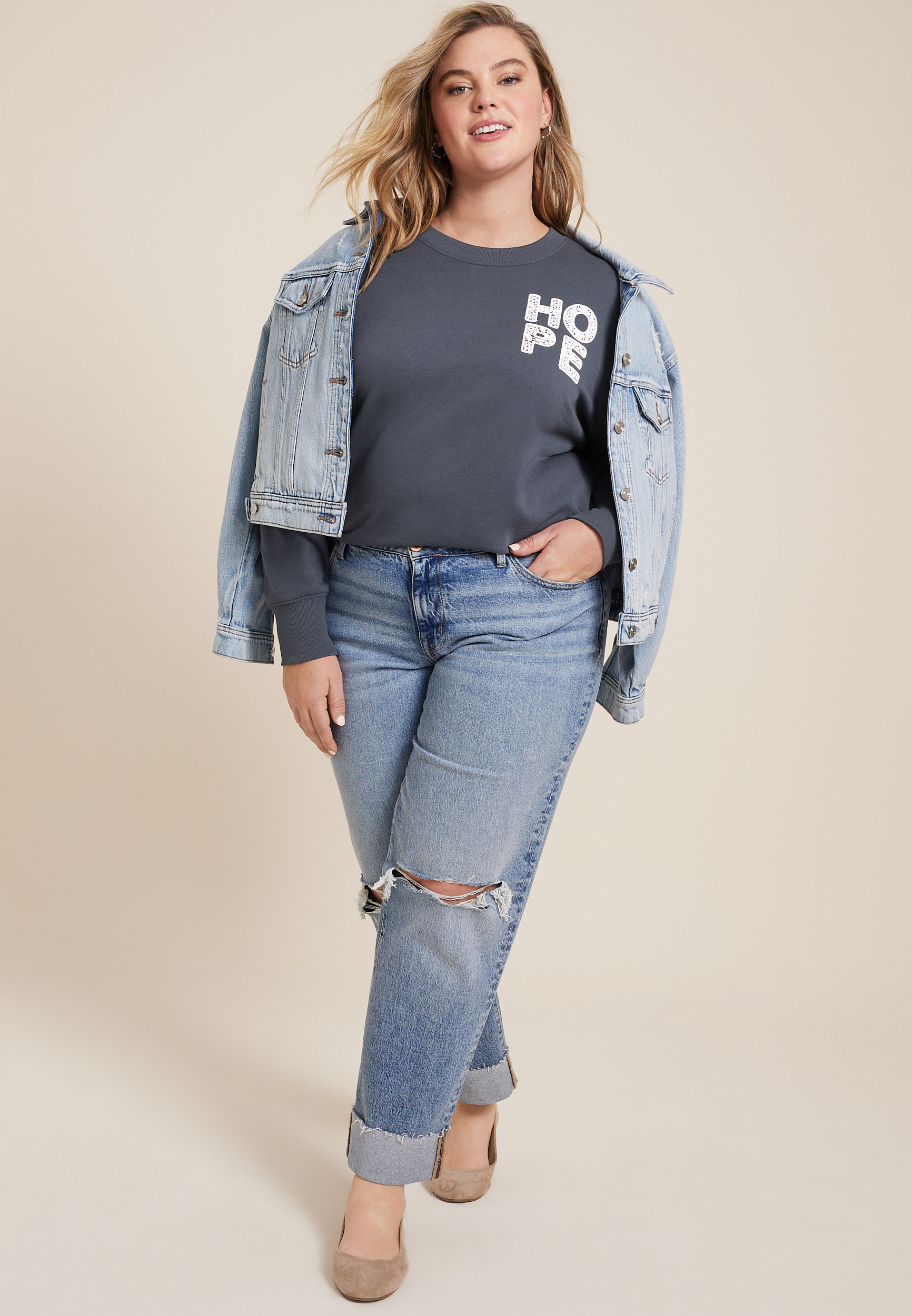 Plus Size Crochet Hope Relaxed Fit Sweatshirt, C1505, large