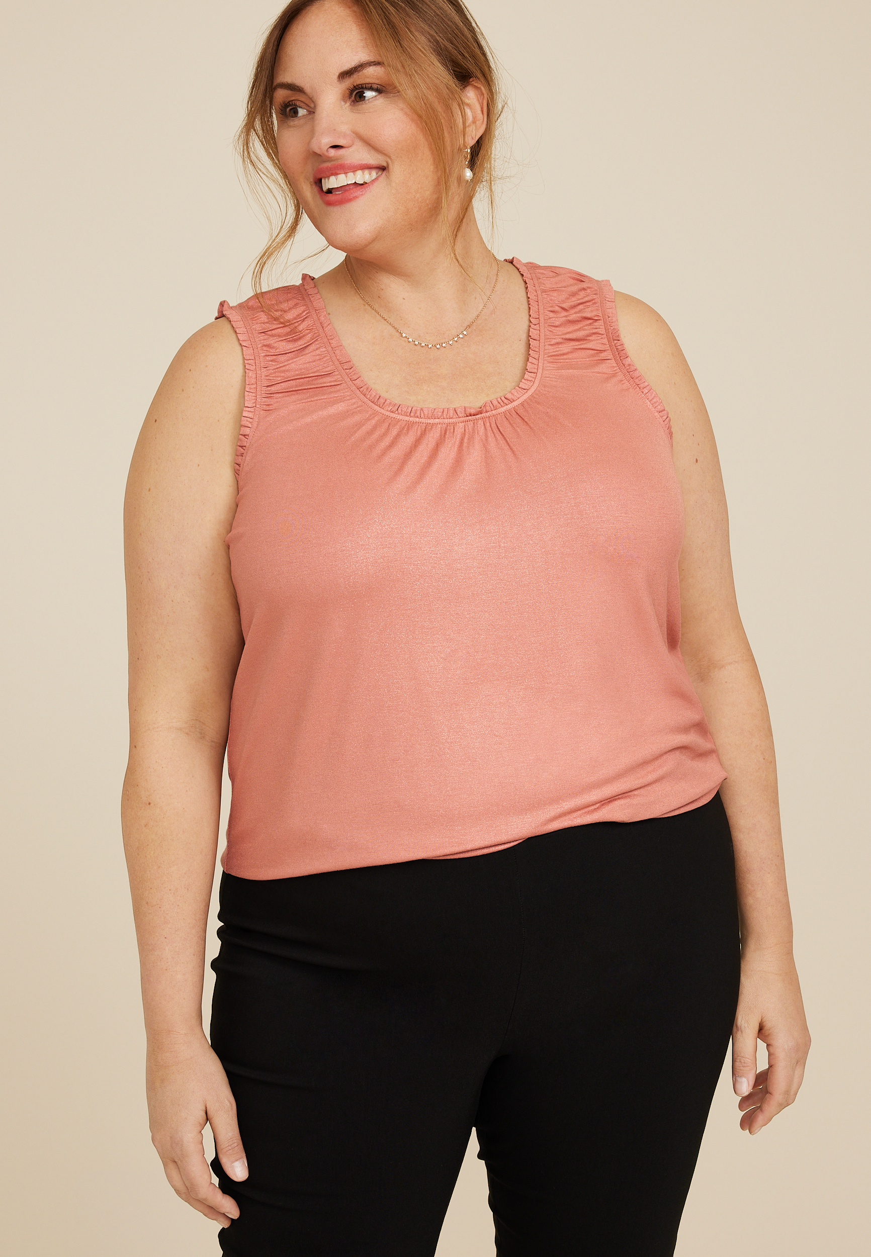 Plus Size Effortless Ruched Shimmer Tank Top 