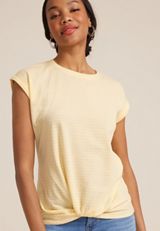 24/7 Austin Striped Knot Hem Short Sleeve Tee, GOLDEN HAZE, small