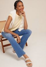 24/7 Austin Striped Knot Hem Short Sleeve Tee, GOLDEN HAZE, small