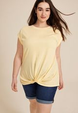 Plus Size 24/7 Austin Striped Knot Hem Short Sleeve Tee, C3542, small
