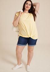 Plus Size 24/7 Austin Striped Knot Hem Short Sleeve Tee, C3542, small