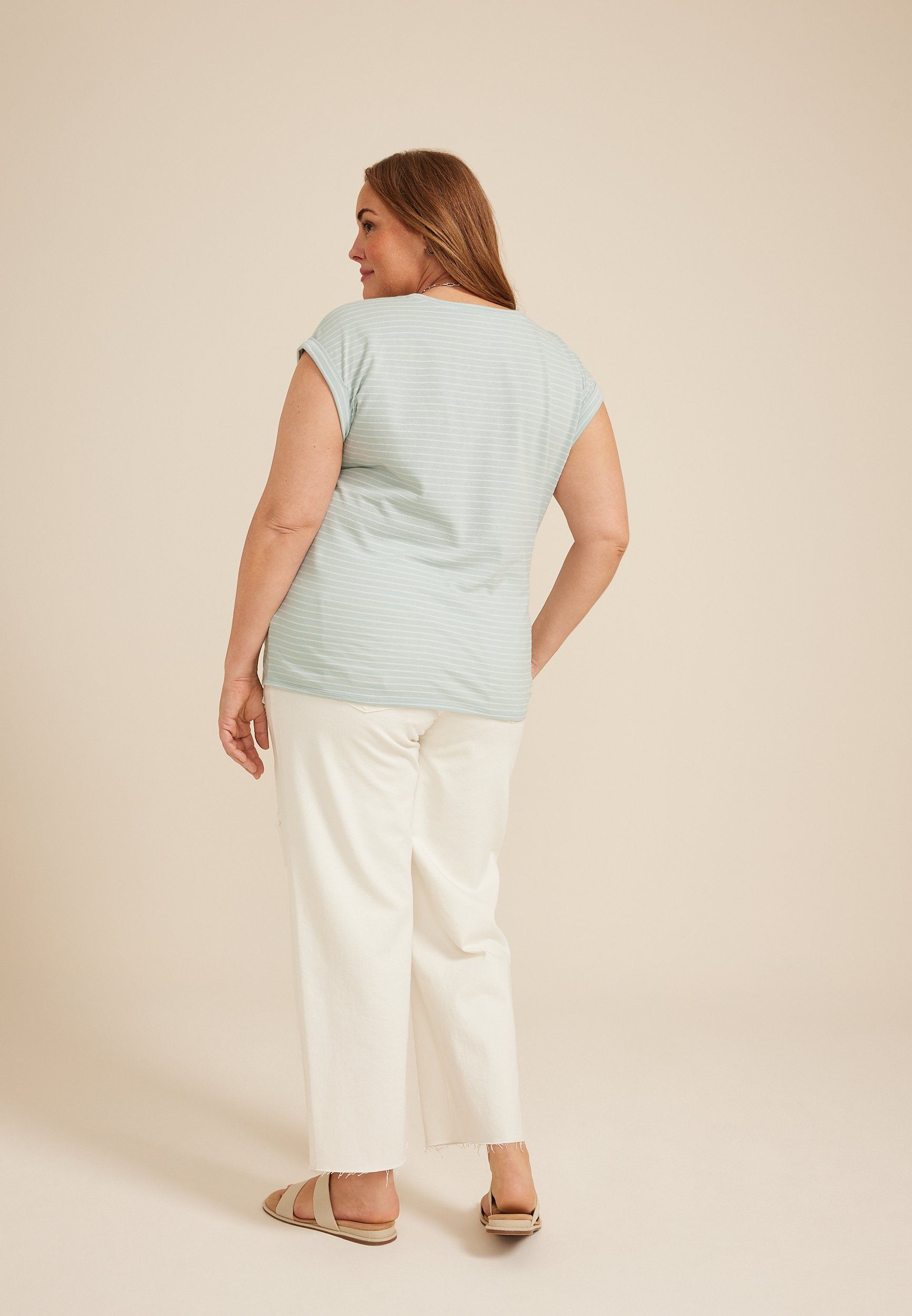 Plus 24/7 Austin Striped Knot Hem Short Sleeve Tee