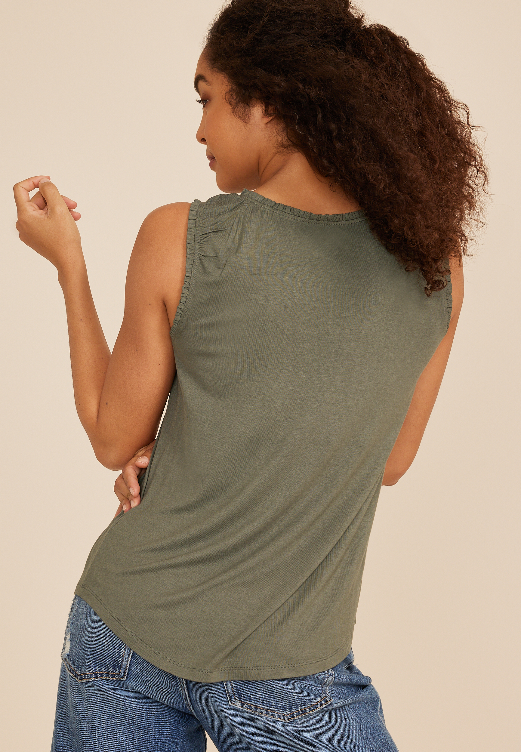 Effortless Ruched Tank Top, DUSTY OLIVE, large