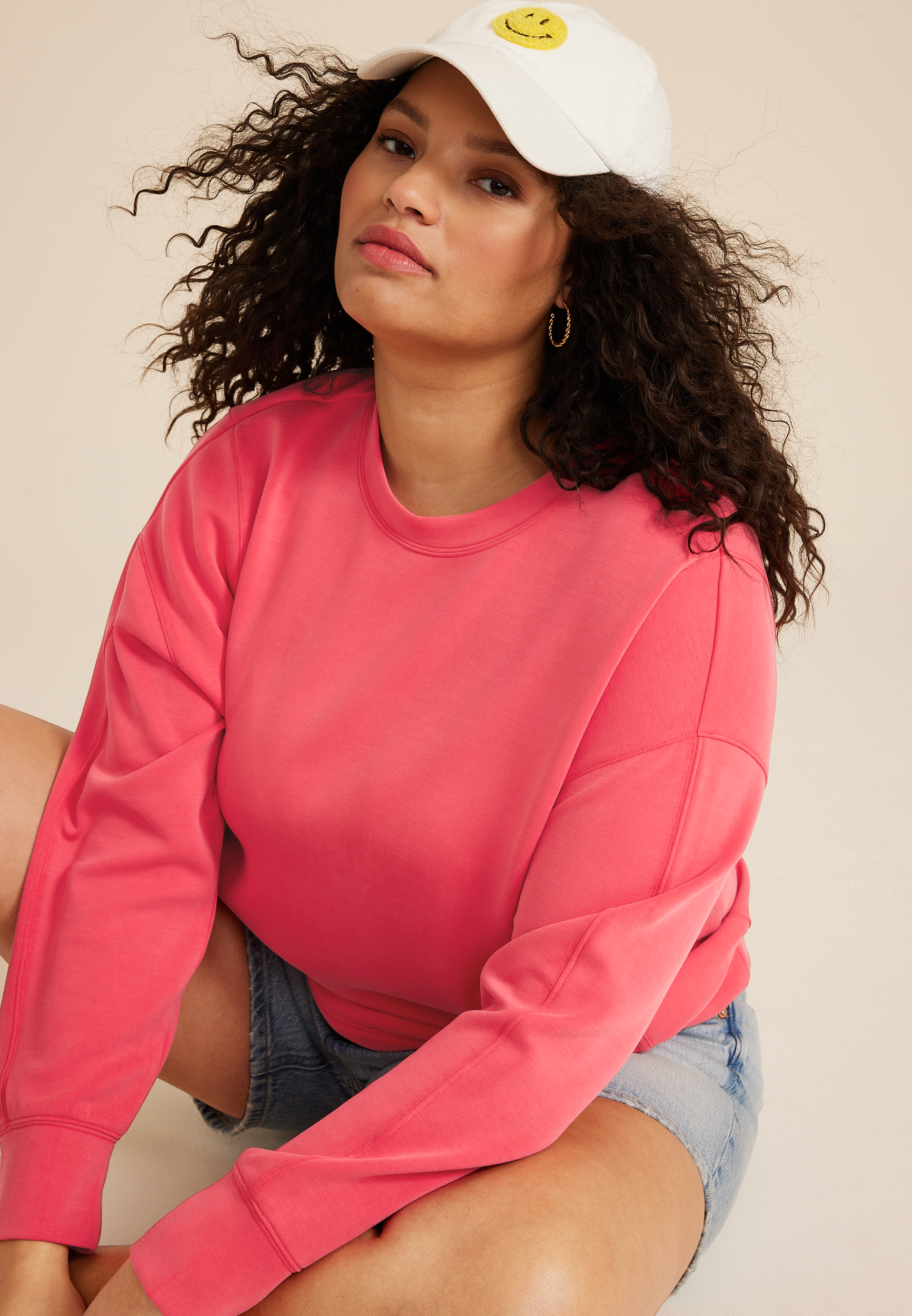 Plus Size Cloud Scuba Knit Crew Neck Sweatshirt, C9148, large