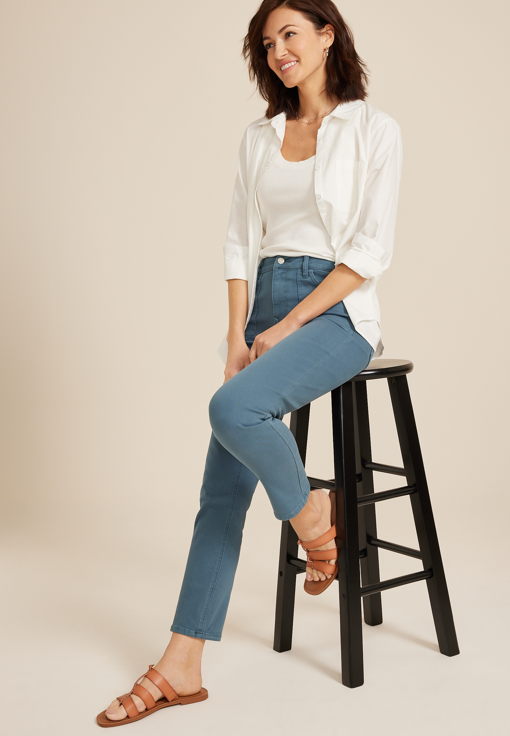 m jeans by maurices&trade; High Rise Color Slim Straight Ankle Jean, , large