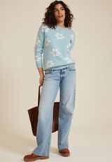 Floral Crew Neck Sweater, C1578, small