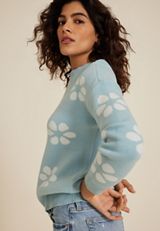 Floral Crew Neck Sweater, C1578, small