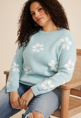 Plus Size Floral Crew Neck Sweater, C1578, small