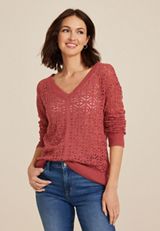 Open Knit V Neck Sweater, C9347, small