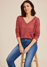 Open Knit V Neck Sweater, C9347, small