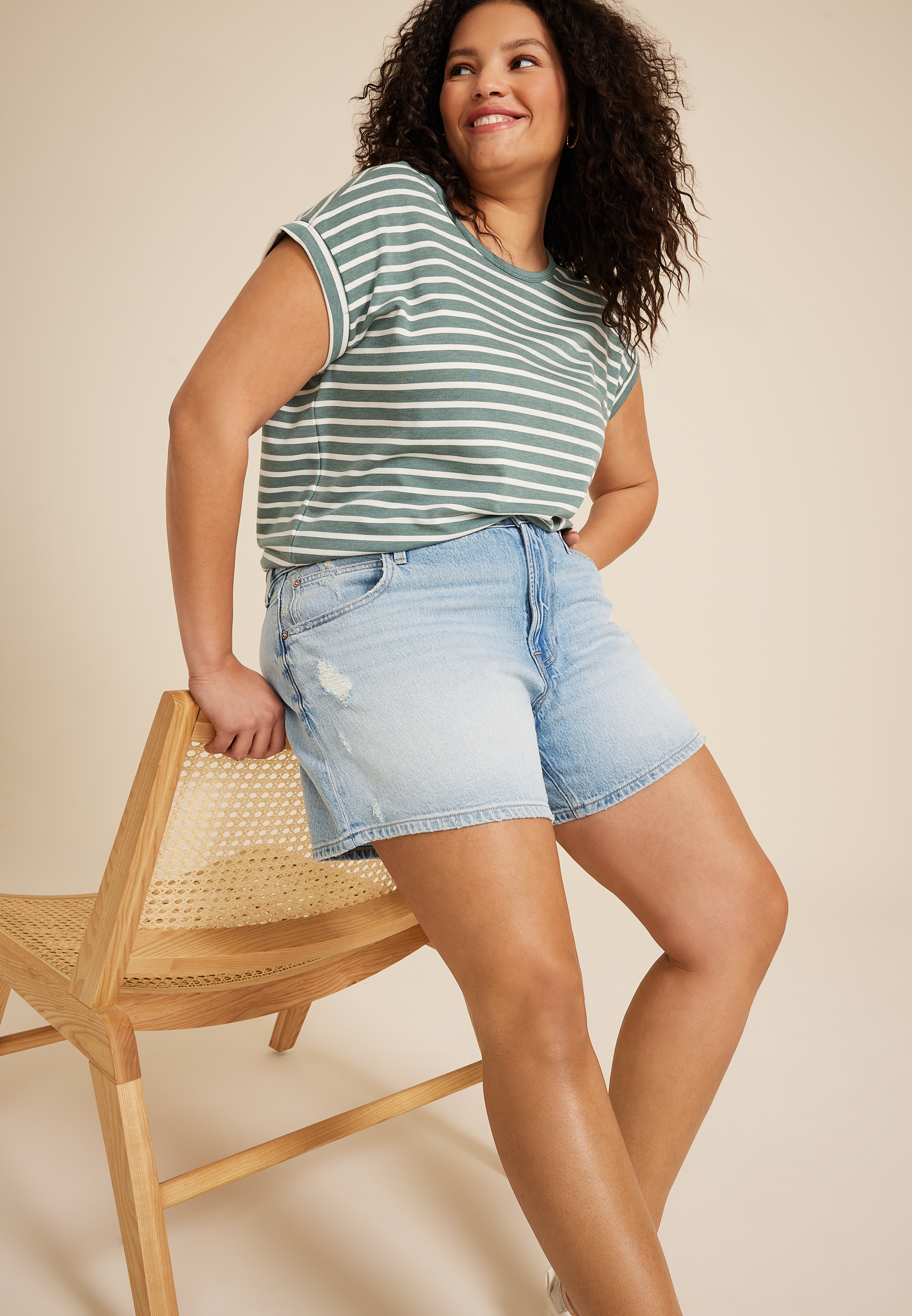Plus Size m jeans by maurices&trade; High Rise Ripped 5in Short, , large