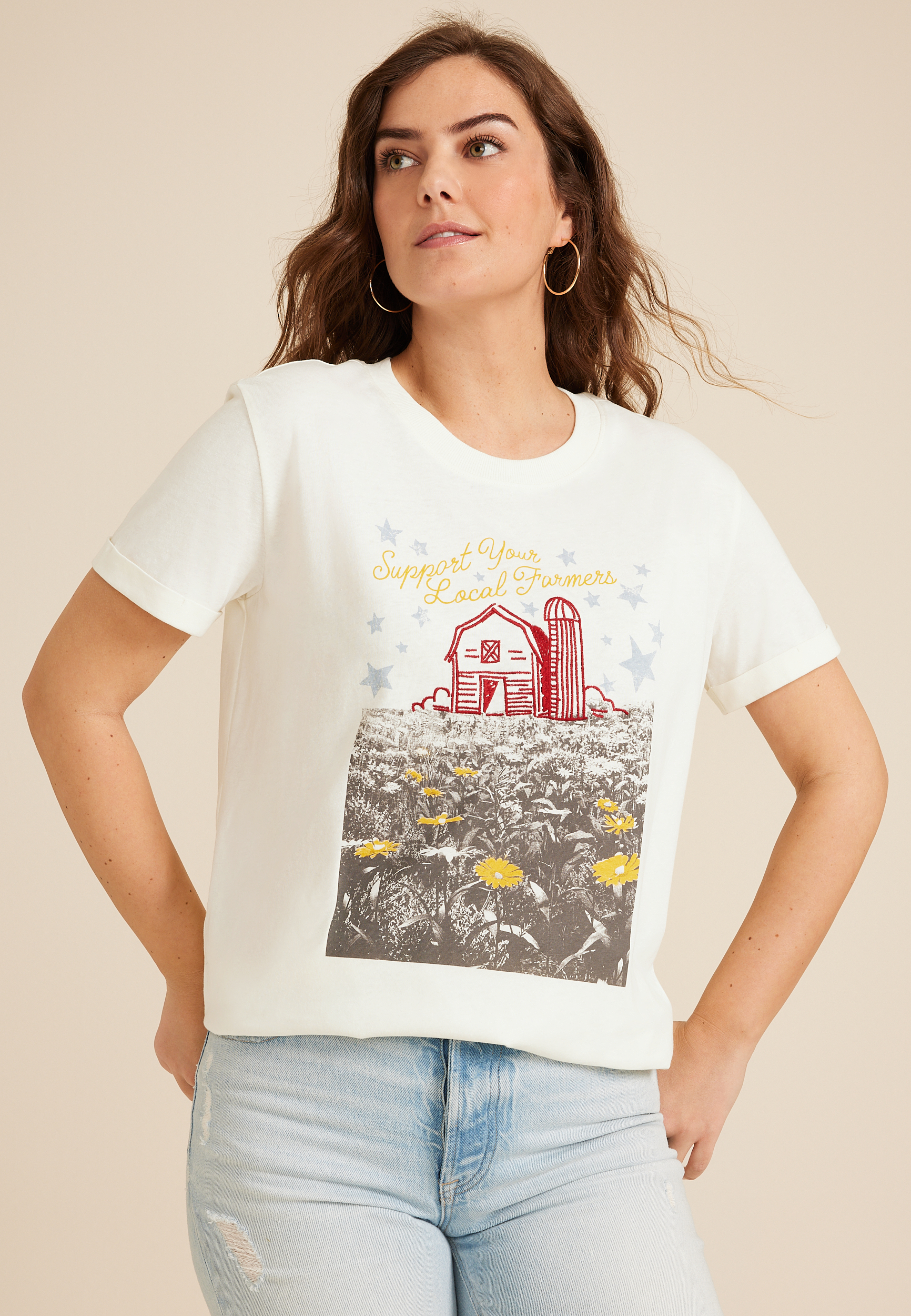 Support Your Local Farmers Oversized Fit Graphic Tee
