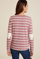 Striped Heart Elbow Patch Knot Hem Tee, C3632, small