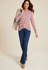 Striped Heart Elbow Patch Knot Hem Tee, C3632, small