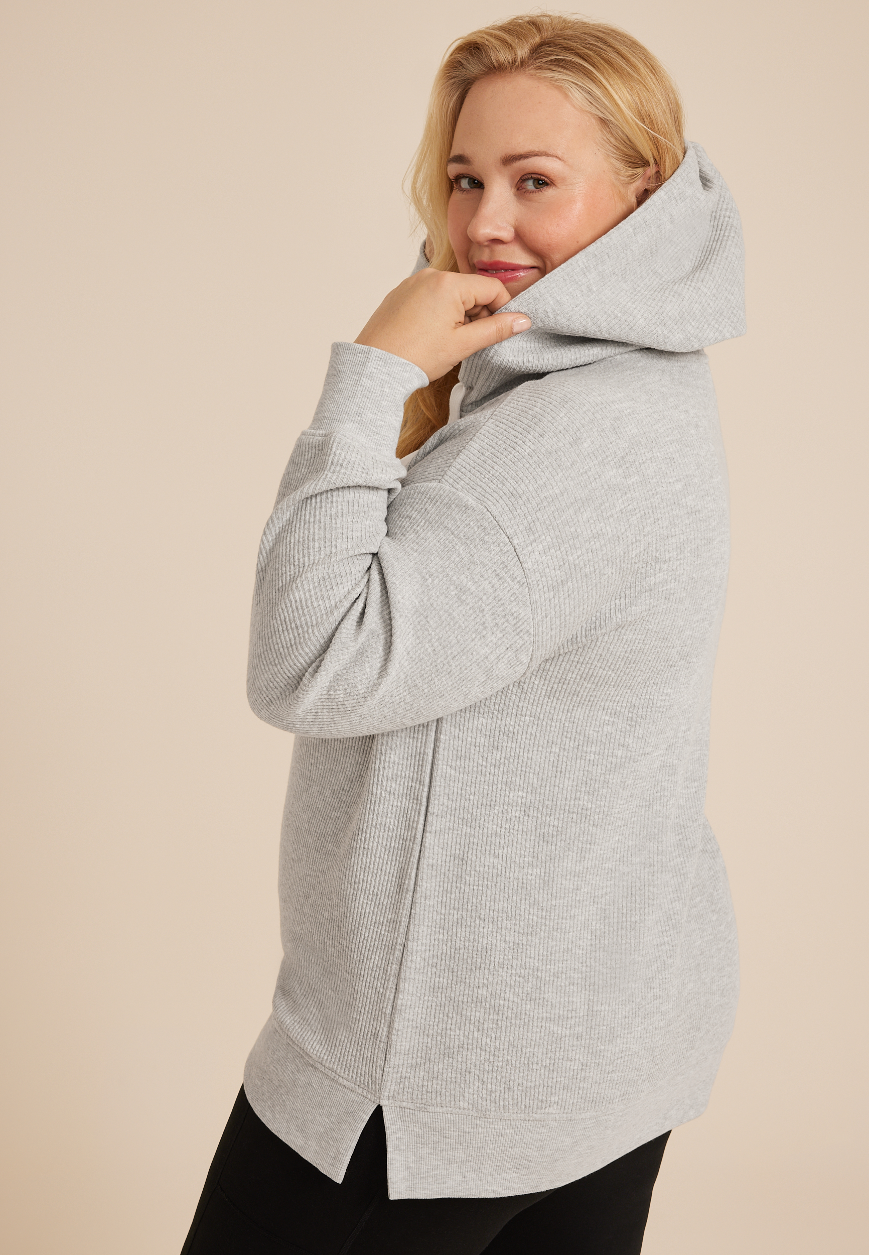 Plus Size Ribbed Knit Hoodie, C151, large