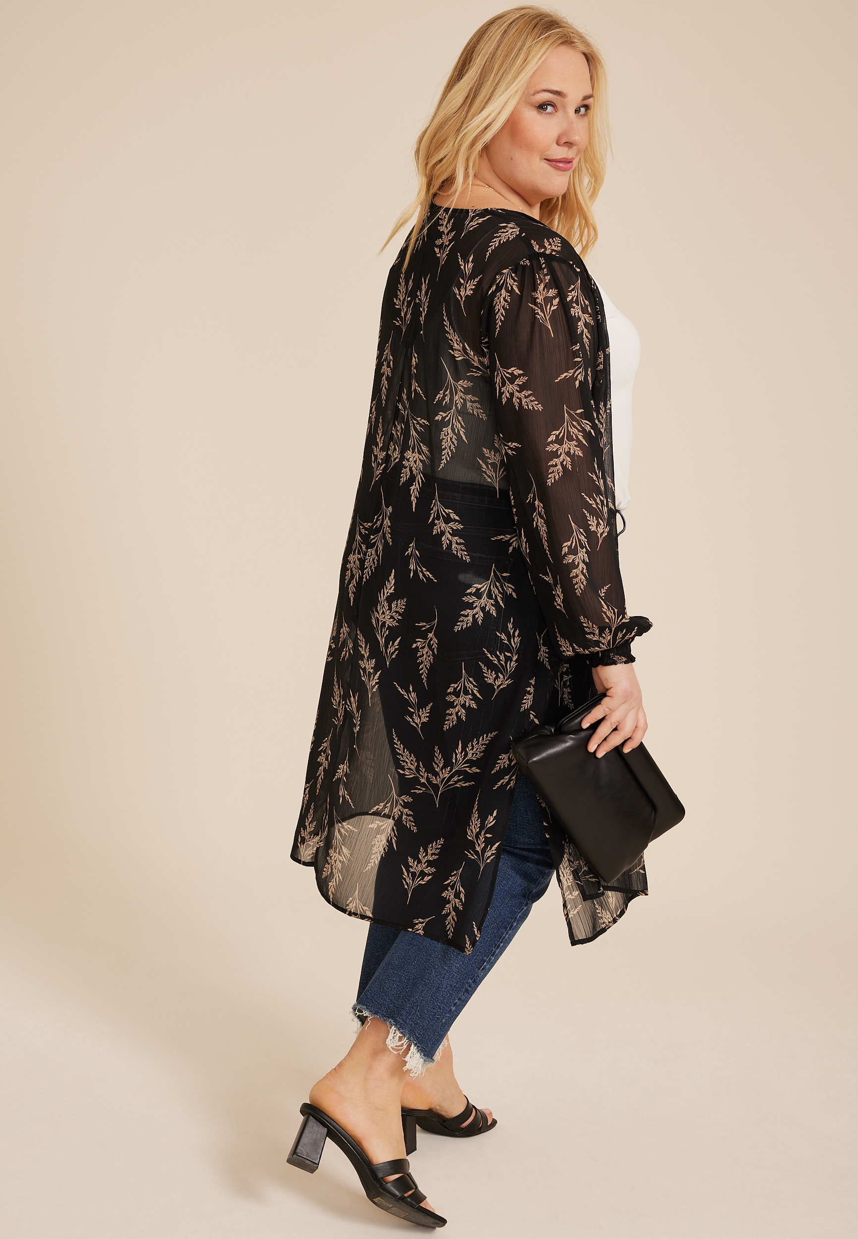 Plus Size Hay Leaf Kimono, C1756, large