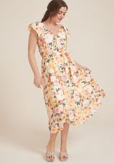Cool Crepe Floral Flutter Sleeve Wrap Midi Dress, C2754, small