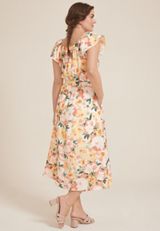 Cool Crepe Floral Flutter Sleeve Wrap Midi Dress, C2754, small