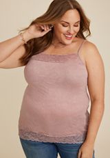 Plus Size Lace Trim Crinkle Cami, VINTAGE PINK, small