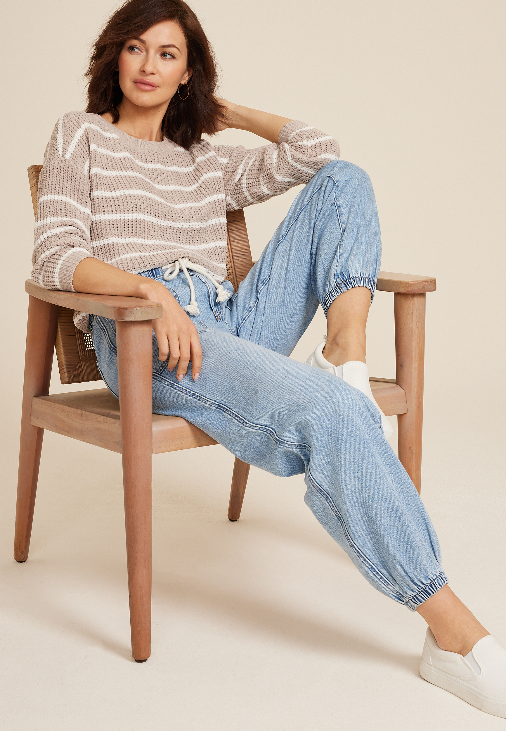 Soft Light Denim Mid Rise Ankle Jogger, C2806, large