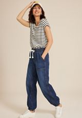 Soft Dark Denim Mid Rise Ankle Jogger, DARK SANDBLAST, small