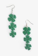 Green Glitter Shamrocks Drop Earrings, GREEN, small