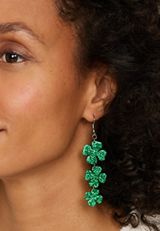 Green Glitter Shamrocks Drop Earrings, GREEN, small