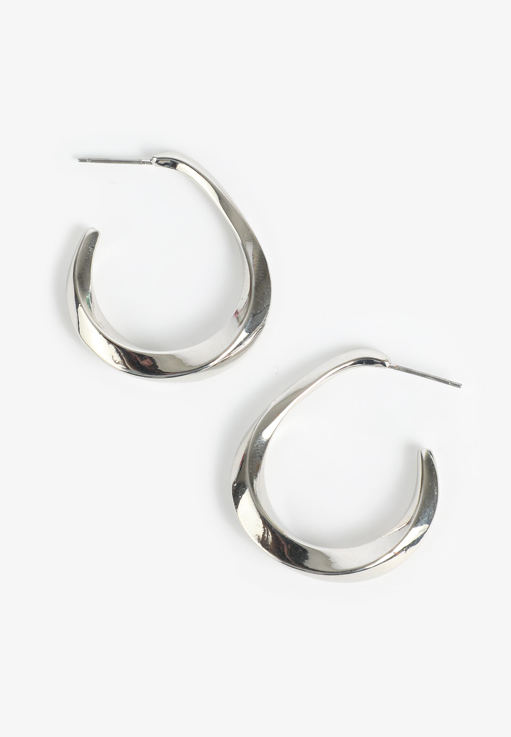 Silver Twist Oval Hoop Earrings