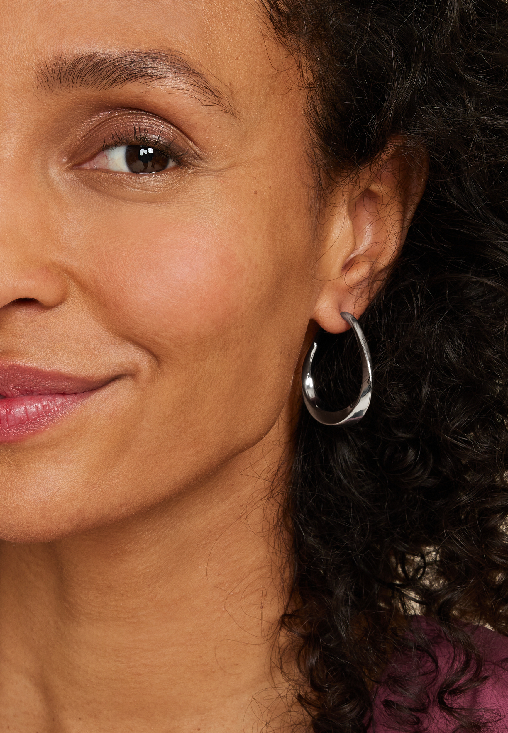 Silver Twist Oval Hoop Earrings, C431, large