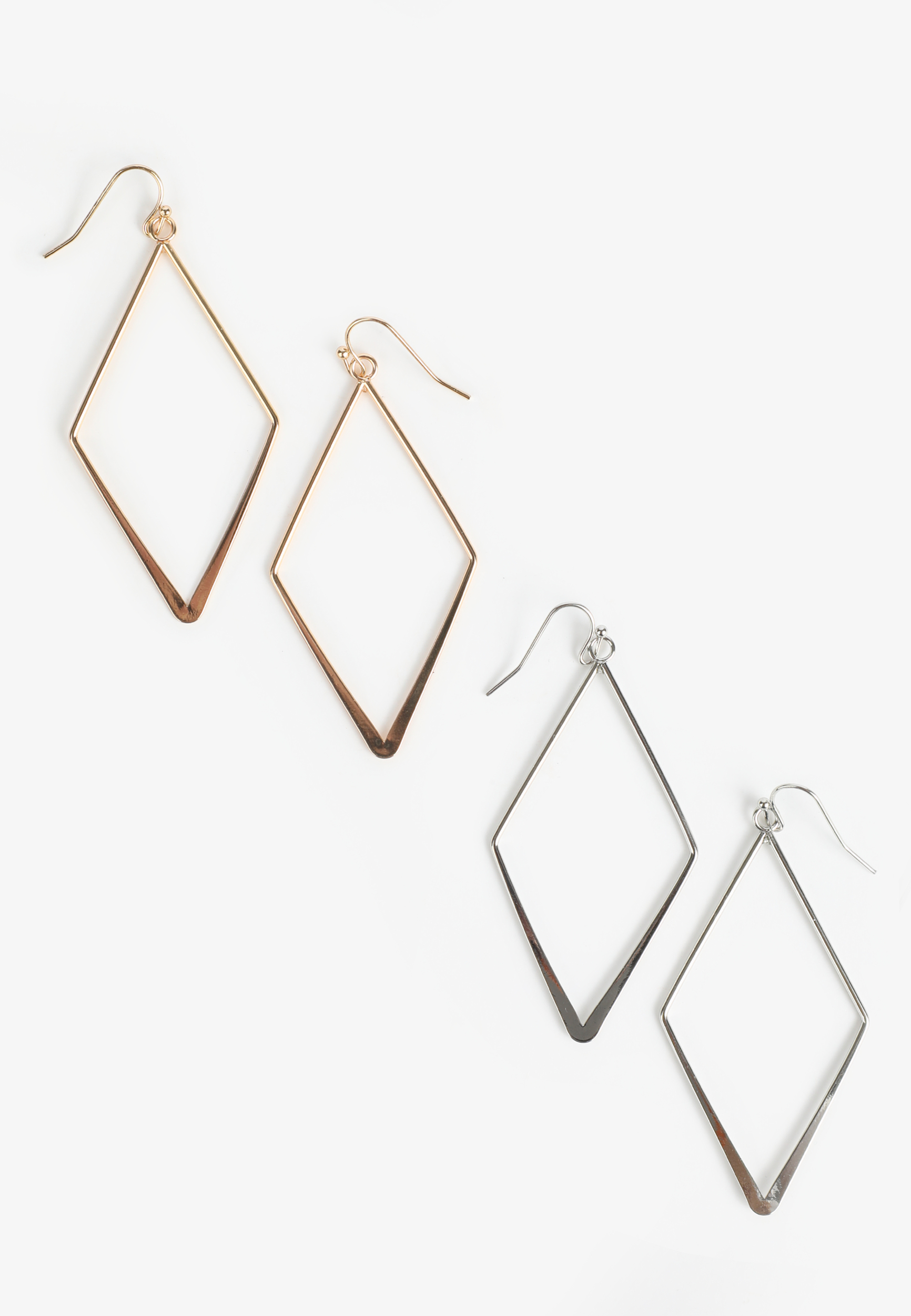 2 Pack Diamond Shape Drop Earrings