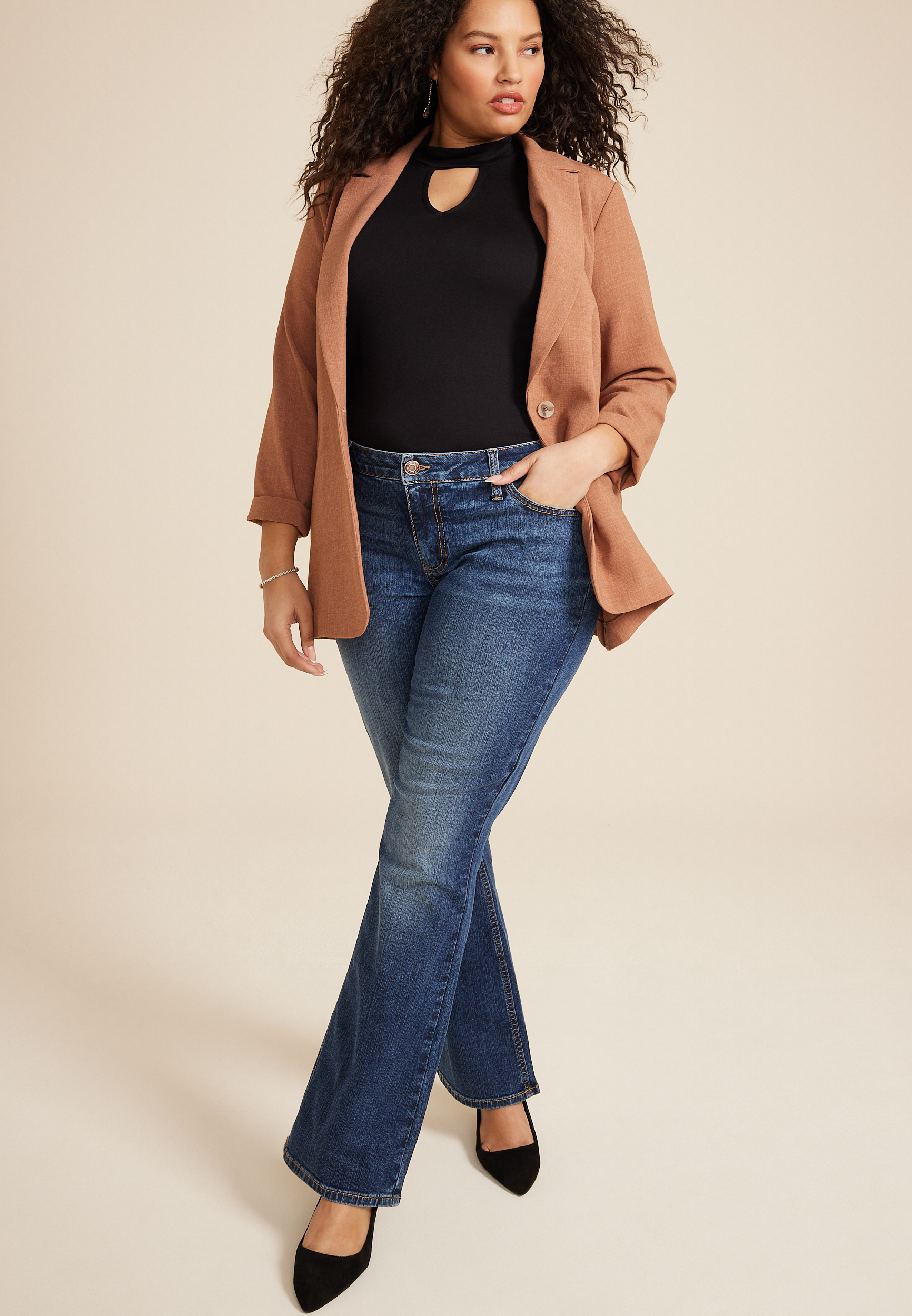Plus Size m jeans by maurices&trade; Dark Classic Mid Rise Bootcut Jean, , large
