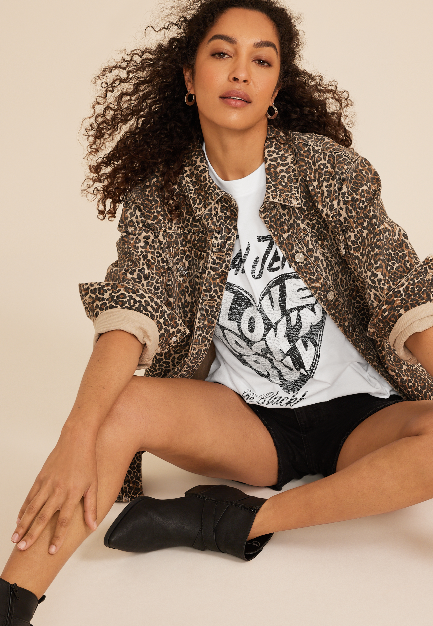 I Love Rock And Roll Oversized Fit Graphic Tee, BRIGHT WHITE, large