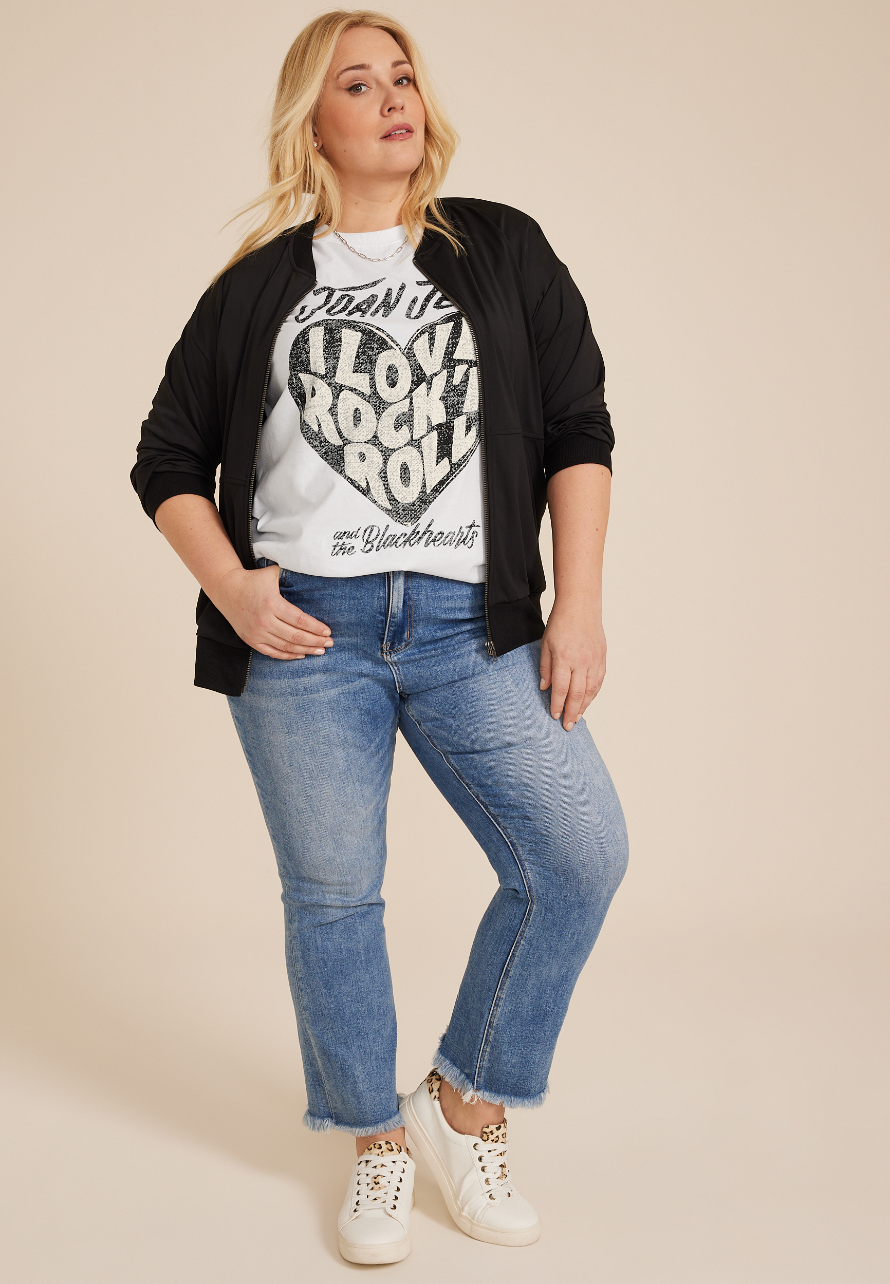 Plus Size I Love Rock And Roll Oversized Fit Graphic Tee, , large
