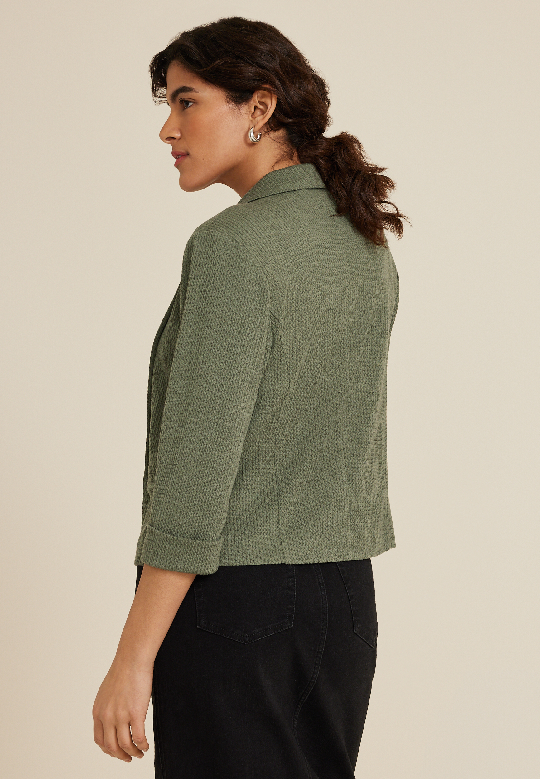 Textured Versa Open Front Cropped Blazer, C4153, large