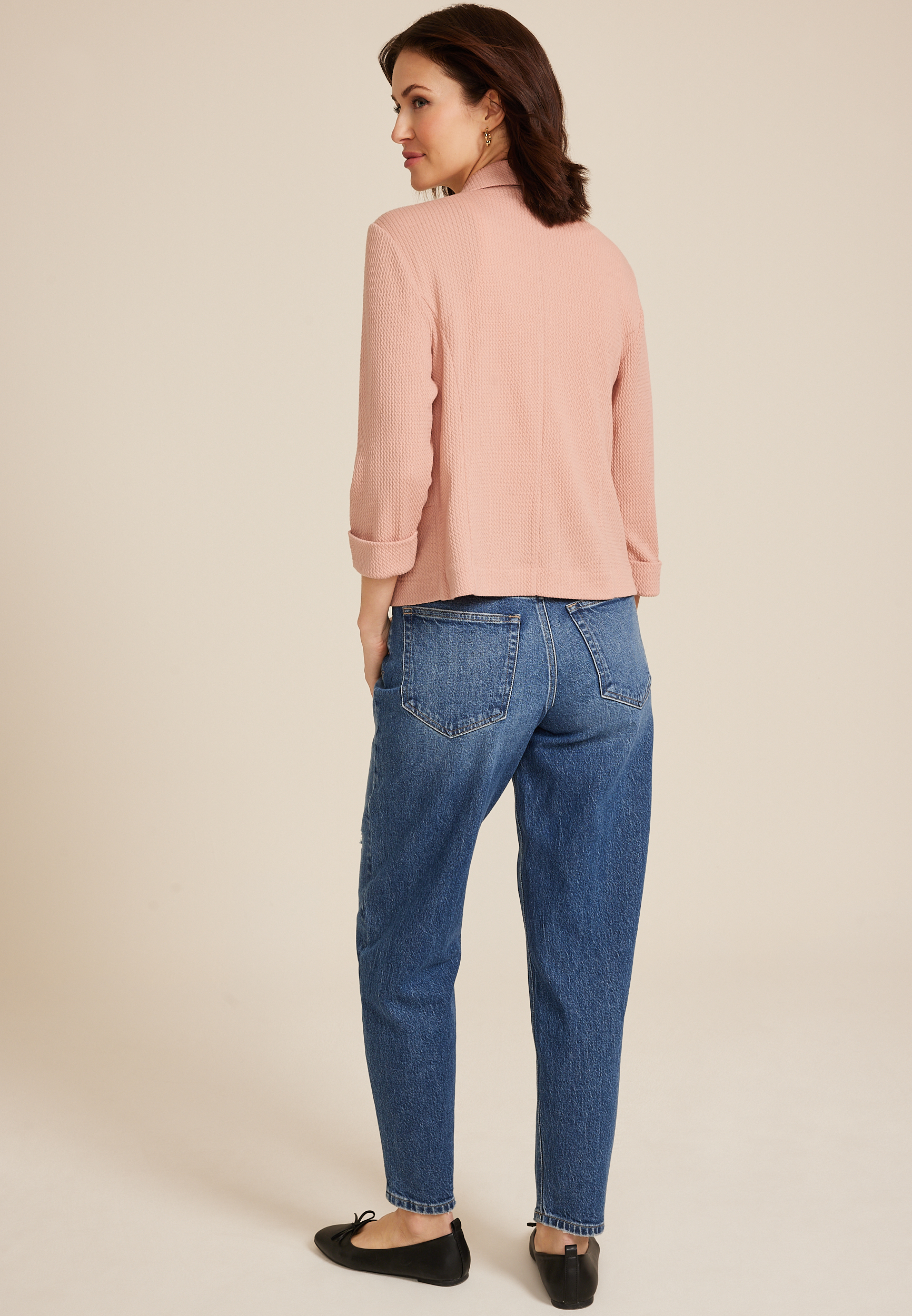 Textured Versa Open Front Cropped Blazer