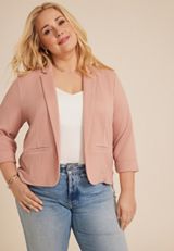Plus Size Textured Versa Open Front Cropped Blazer, C9369, small